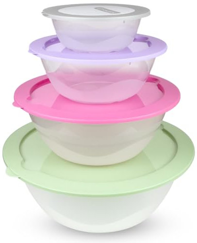PROFUN Lot de 4 grands saladiers avec couvercle - Bol mélangeur en plastique - Boîtes de conservation empilables