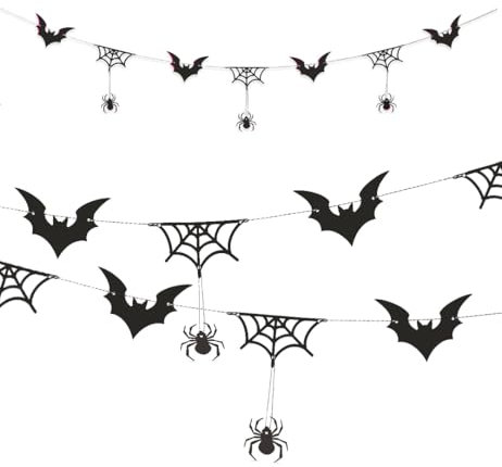 Gruselige Halloween Deko Girlande mit Fledermäusen und Spinnennetzen