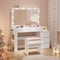 VASAGLE Schminktisch mit LED-Beleuchtung, Frisiertisch mit Spiegel, Schmuckschrank, Steckdosenleiste, 40 x 125 x 140 cm, Kosmetiktisch mit Schubladen, modern, wolkenweiß RDT127W01