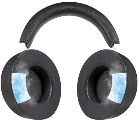 SOULWIT Protein Leather Headband Pad + Cooling Gel Earpad Cushions for Corsair Virtuoso RGB Wireless XT SE Gaming Headset, Replacement Headstrap Pad Repair Part - Black