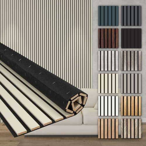 HEXIM Akustikpaneele Holz 278x60cm - Holzpaneele Wand Lamellenwand flexibel MDF Wandpaneele TV Wandverkleidung Holzwand Deko beige (6 Paneele / 10,02 m² Palomino - AP01)