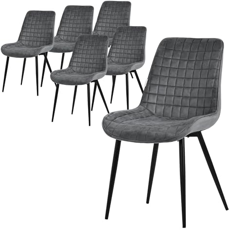 ML-Design Esszimmerstühle 6er Set, Anthrazit, Sitzfläche aus Samt, Schwarzes Stahlgestell, Küchenstühle mit Rückenlehne, Wohnzimmerstühle, Polsterstühle für Esszimmer, Küche & Büro, Gepolsterte Sessel