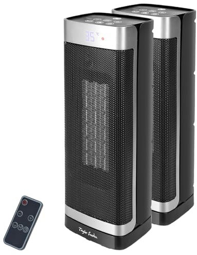 Taylor Swoden Calefactor cerámico PTC, 2000W con mando a distancia, pantalla LED, temporizador 24H, oscilante 70º, 3 velocidades y modo ECO. Calentamiento rápido dormitorios, despachos etc, 2 Piezas