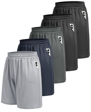 BOOJO 5er Pack Sporthose Herren Kurz Sport Shorts mit Taschen Schnell Trocknend Trainingshose Jogginghose Laufhose für Gym Basketball(Schwarz*2/Dunkelgrau/Dunkelblau/Hellgrau,L)