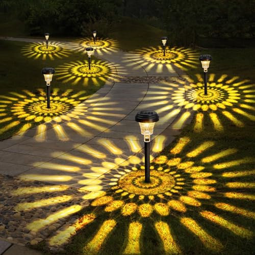 CGN 8 Pezzi Luci Solari da Giardino, Lampada Solare da Esterno Bianco Caldo, Impermeabile IP67 Luci Solari Esterno con Motivi per Decorazione di Giardini, Cortile, Prato, Paesaggio, Vialetto