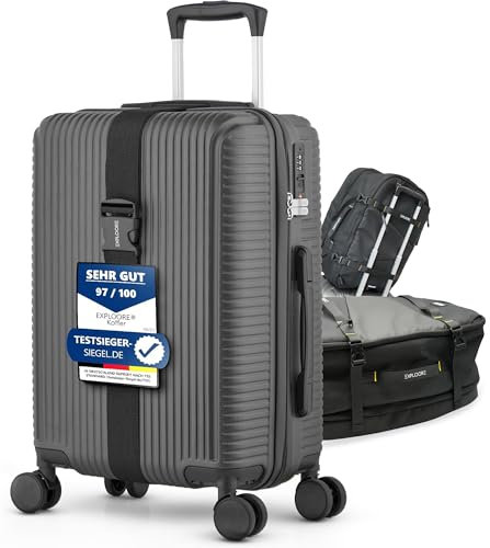 EXPLOORE Handgepäck Koffer, Reisekoffer, Koffer, Trolley Handgepäck 55x40x20 cm (ABS + Bag, Schwarz)