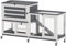 PawHut Kaninchenstall Kaninchen-Innenstall auf 2 Ebenen mit Rollen, 2 aufklappbare Etagen, 3 Kunststoff-Etagen, Holzstall für 2-3 Kaninchen, Meerschweinchen, 147 x 45 x 89,5 cm, grau