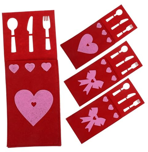 Gatuida 4stücke Teiliges Herz Bestecktaschen Aus Filz Für Valentinstag Aufbewahrung Für Besteck Löffel Gabeln Und Servietten Für Hochzeiten Partys Und Feiertage