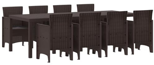vidaXL 9-teiliges Garten-Essgruppe Braun Poly-Rattan Außenmöbel Großer Tisch und Stühle mit zeitgenössischem Design für Balkon und Terrasse Geräumige Sitzgelegenheiten Wetterfest