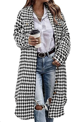 KISSMODA Womens Plaid Shacket Jacket Long Corduroy Shirts Casual Lapel Button Down Flannel Trench Coats with Side Pockets