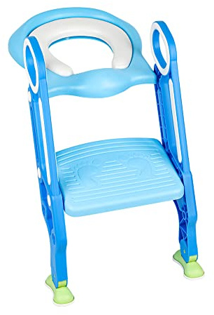 Toilettensitz für Kinder, Toilettensitz, faltbar und verstellbar, Treppe, für Kinder, mit Leiter, für Kinder von 1 bis 7 Jahren (Hellblau + Blau)
