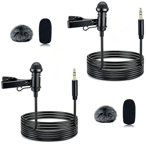 SEYUGOPTI Lot de 2 Lavalier Cravate Microphone Compatible avec DJI MIC 1/2 pour Rode Wireless Go II, Omnidirectionnel Micro Filaire 3.5mm Micro pour Podcast, Interview & Vlog, 1.5M