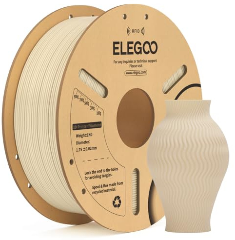 ELEGOO RFID PLA Filament 1.75mm Beige 1KG, 3D Drucker Filament | Automatische Identifikation, Kompatibel mit CANVAS, Maßgenauigkeit +/-0.02mm, 1kg Spule für die Meisten 3D Drucker