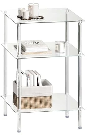 IRCPEN Beistelltisch Glas Glastisch Klein LET519TR | Nachttisch Glas,Beistelltisch Transparent,Glas Und Acryl Material,Geeignet Für Wohnzimmer Schlafzimmer Küche