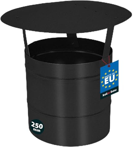 KOTARBAU® Comignolo Antivento - Comignolo Canna Fumaria - Acciaio Zincato e Verniciato a Polver - ø 250 mm - Nero - Terminale Canna Fumaria - Cappello per Camino - Fumaiolo Stufa a Pelle