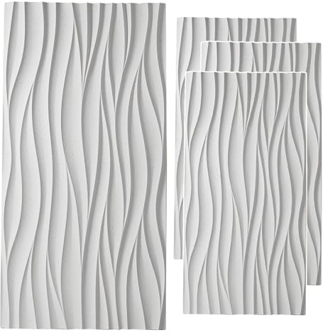 Innovz Panneau Mural Decoratif Panneaux Muraux en Pierre 3D à Effet Vague, Revêtement Mural en Pierre Artificielle pour Mur Intérieur Extérieur, Lambris Mural de Gaming(Light Gray,4pack)
