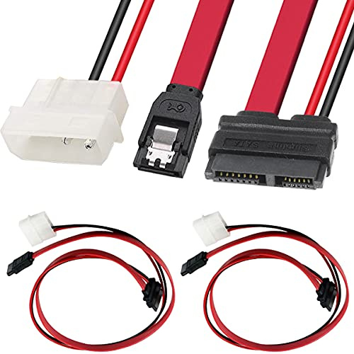 HAAMNING7 Slimline SATA Stecker, 15-pin(7+6) SATA DVD Laufwerk Datenkabel Stromkabel auf Molex 4-pin + 7-pin SATA, Laptop-DVD-Laufwerk zum Desktop-Adapter, 2 Stück
