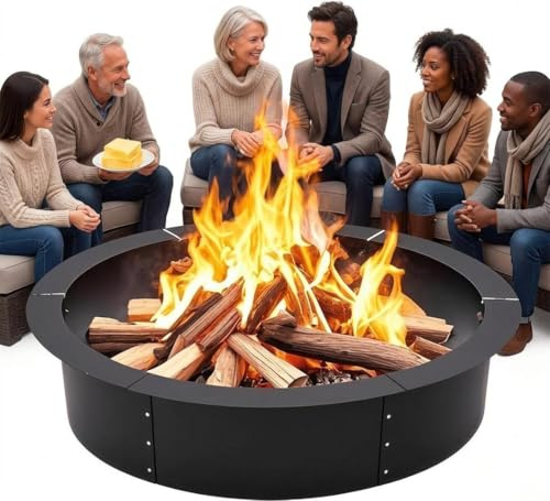 Virimolo - Anillo para chimenea, exterior, redondo, de acero al carbono, inserción/marco de brasero DIY, diámetro 122 cm o 152,5 cm, altura 22,8 cm, revestimiento de pintura de alta temperatura