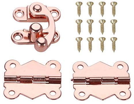 Key Hasp Lock 3pcs Rose Gold Door Hinges Cabinet Drawer Decorative Hinge with Wooden Box Buckle Hasp Latch Lock for Furniture Hardware