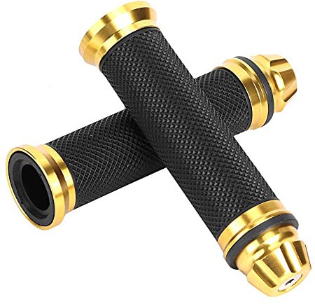Handgriffe, Qiilu Motorrad CNC Aluminium Gummi Lenker Griffe für 7/8 Lenker Fahrrad (Gold)