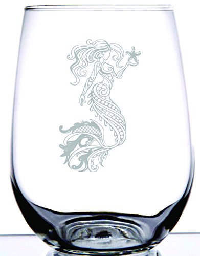 Mystical Mermaid is beautifully etched on this 17 oz stemless wineglass. This little Siren of the Sea would make a wonderful gift for that water lover in your life.