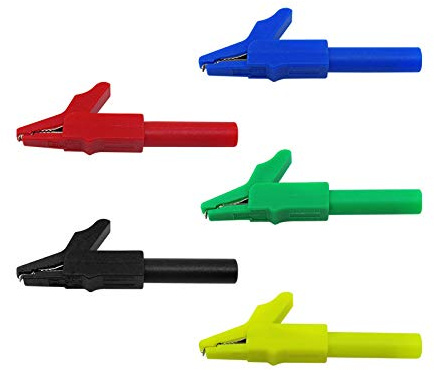 Aofan 4mm Bananenstecker Krokodilklemmen isoliert 15A/300V (5er Pack) – Sicherheitsklemmen für Multimeter, Zangenamperemeter & Elektronik