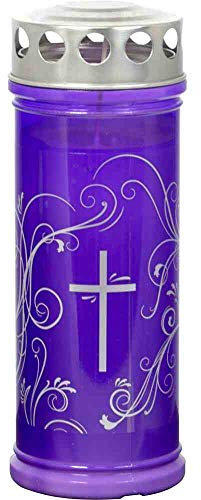 Grabkerze - Gedenkkerze Lila mitSilber Ornament Dauerbrenner 7 Tage