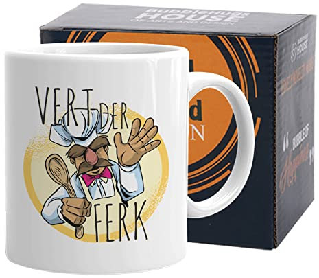 Swedish Chef Mug 11 oz Vert Der Ferk Mugs for Chefs Cook Food Meals, White