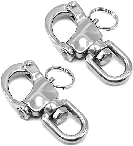 Amadget 2 PCS Swivel Eye Snap Shackle Quick Release Bail Rigging Sailing Boat 316 Stainless Steel Marine Clips (Silver)