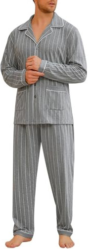 iClosam Pyjama Hiver Homme à Carreaux Pyjama Coton à Manches Longues Ensemble de Pyjamas 2 Pièces avec Bouton Loungewear Col V Confortable d'automne Et d'hiver