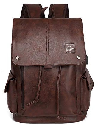 FANDARE Backpack Waterproof PU Daypack with USB for 15.6 inch Laptop Teens College Bag Men Field Pack High School Bag Knapsack Outdoor Travel Camping Hiking Rucksack Infantry Pack Dark Brown