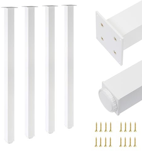 ALUSFERA Lot de 4 Pieds de Table en métal - 60 x 60 x 1100 mm - Hauteur réglable + 30 mm - Pieds de Meubles de qualité supérieure pour Tables et Bureaux - Stable et Robuste - avec kit de Montage