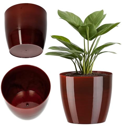 KADAX Blumentopf mit Untersetzer Ø 14cm, Rot, dekorativer Übertopf für Wohnzimmer, Bad, Balkon & mehr – bringt Farbe und Frische in den Raum