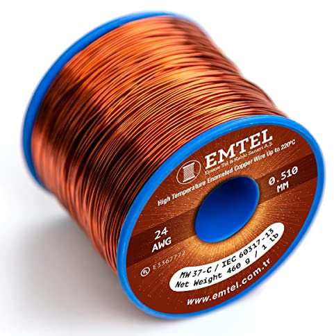 Emtel 0.51 mm (24 AWG) - 500 gr (1 LB) - 269 Meter Emaillierter Kupferdraht - Wärmeklasse 220°C (428°F) - Doppelt isolierter Wickeldraht für Elektromotoren, Transformatoren und Magnetspulen