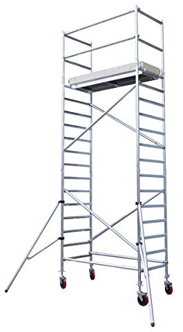 AC Steigtechnik Basic-M Rollgerüst - Aluminium Arbeitsgerüst, fahrbares Baugerüst, mobiles Gerüst für Innen & Außen, DIN EN 1004, Plattform mit Luke, 6,30 m Arbeitshöhe