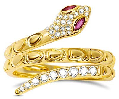 GNOCE 925 Sterling Silber Schlangenring 18 Karat vergoldete Frauenringe mit Steinen Eternity Bands eingelegt Versprechen Ringe für Sie mit Schmuckbox (Gold, 60 (19.1))