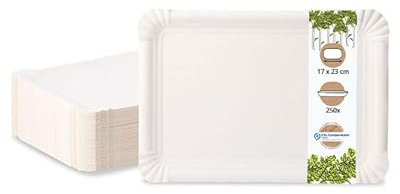 BIOZOYG Pappteller eckig 17 x 23 cm I 250 Snackteller weiß für Kuchen Torten Pizza Waffeln etc. I unbeschichtet - recycelbar - umweltfreundlich I Kuchenteller rechteckig 250 Stück