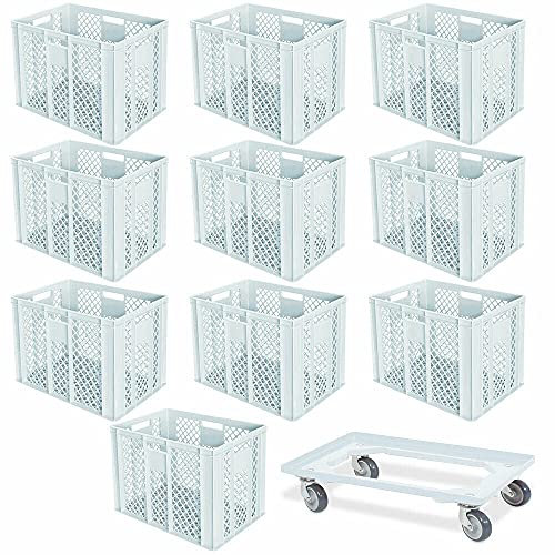 BRB 10er SPAR-Set Euro-Stapelbehälter PLUS Transportroller, 600x400x410 mm Industriequalität lebensmittelecht weiß
