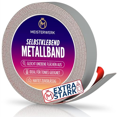 MEISTERWERK Metallband u.a. für Tonies, Magnete & Tonie Tribüne | Metallband mit starkem Schaumstoffkleber | Magnetband | Magnetleiste selbstklebend