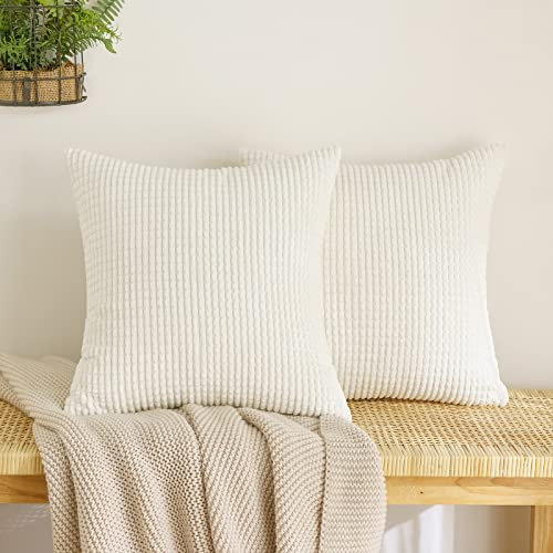 EMEMA Kordsamt Kissenbezug Granulat Dekorative Sofakissen Dekokissen Kissenbezüge Couchkissen Kissenhülle Weich Kissen Bezug Zierkissen für Sofa Couch Wohnzimmer 2er Set 40x40 cm Beige