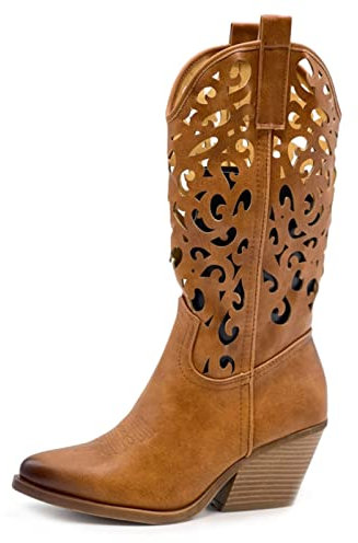 Toocool - Scarpe Donna Stivali Stivaletti Texani camperos Western Traforati G629 [38,YG888 Cuoio]