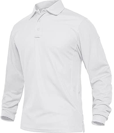 EKLENTSON Long Sleeve Polo Shirts Mens Quick Dry Rugby Cool Breathable Workwear Tees,White,M