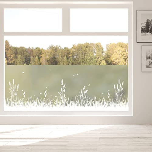 Sichtschutzfolie Schilf maritim Fensterfolie Fensterdeko Milchglasfolie, 75 cm hoch, 200 cm breit