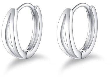 Creolen Silber Damen, Ohrringe Silber 925 Mit Ausschnitten, Hypoallergen Klein Schlafen Creolen Ohrringe, 13mm Kreolen Ohrringe Geschenke für Damen Frauen Mädchen, Silber/Gold/Rosegold/Schwarz