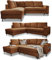 MIUFORM Ecksofa mit Schlaffunktion, Lofty Lilly Wohnlandschaft L-Form, Couch L Form Wohnladschaft mit Schlaffunktion Schlafcouch, Sofa Cord Metallfüße (Ziegelrot, Links ausgerichtet)