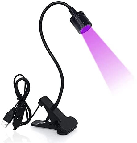 Lerkely Lampe UV Sèche Colles Ongles en gel, 3W LED Ultraviolette Lumière Violette avec Clip, USB Lamp UV pour le Durcissement de la Résine(Noir)