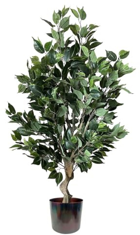 Leaf Realistic Artificial Tree with Planter, Mixed Materials, Dark Bushy Ficus Multicolour, 100cm