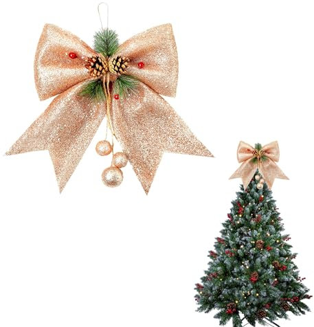 Aisszhao Rose Gold Glitter Foam Cotton Christmas Tree Topper, 9.8x11.8in, Reusable, Glamorous Festive, Christmas Occasion