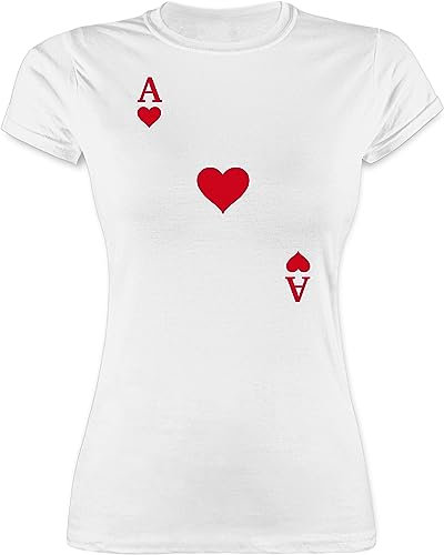 Shirt Damen - Karneval & Fasching - Spielkarte Herz Ass Kartenspiel I Ace of Hearts I Poker Playing Cards - M - Weiß - Tshirt mit Spielkarten Faschings-t-Shirt Faschings a t-Shirts Karten t-Shirt