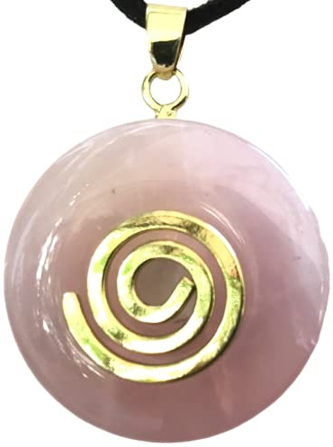 Steinfixx® - Premium Rosenquarz Edelstein Donut optional als Kette mit Gold- oder Silberanhänger oder 80cm Lederband | Heilstein | Edelstein | Chakra-Stein (Mit Silberspirale)
